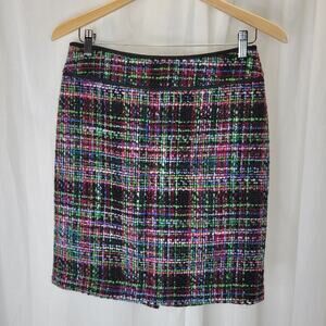 Talbots Black, Green, Pink, Blue Tweed Straight Skirt, 2